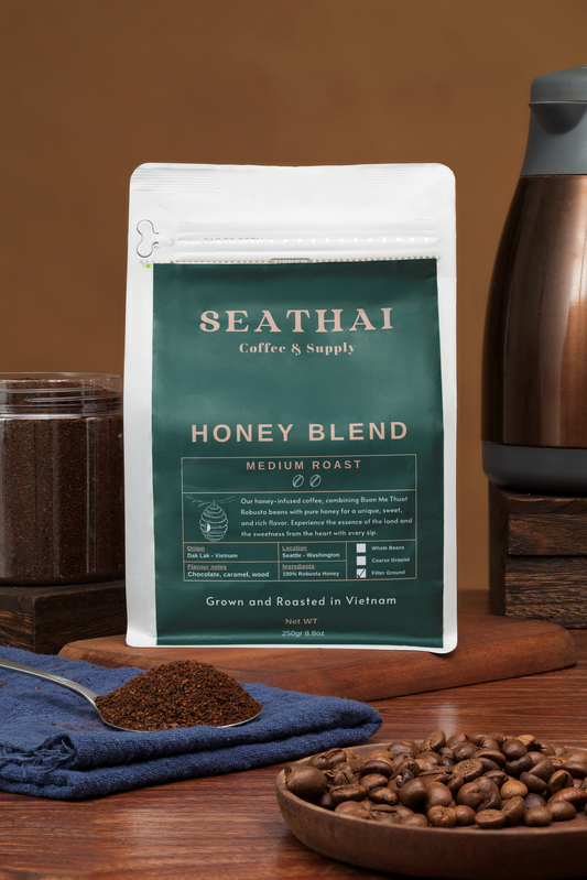 Seathai Coffee Supply - HONEY BLEND - Honey Robusta Medium Roast - Vietnamese Grown, Roasted and Trade [8.8 oz Bag]