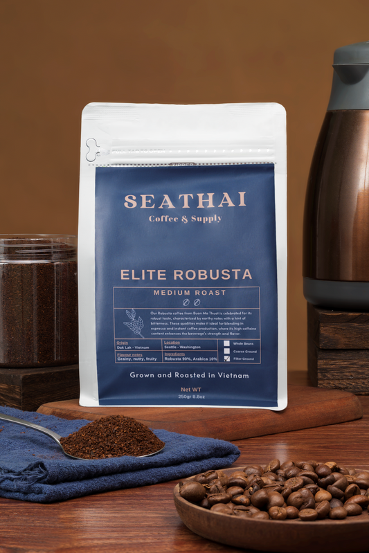 Seathai Coffee Supply - ELITE ROBUSTA - Robusta Medium Roast - Vietnamese Grown, Roasted and Trade [8.8 oz Bag]