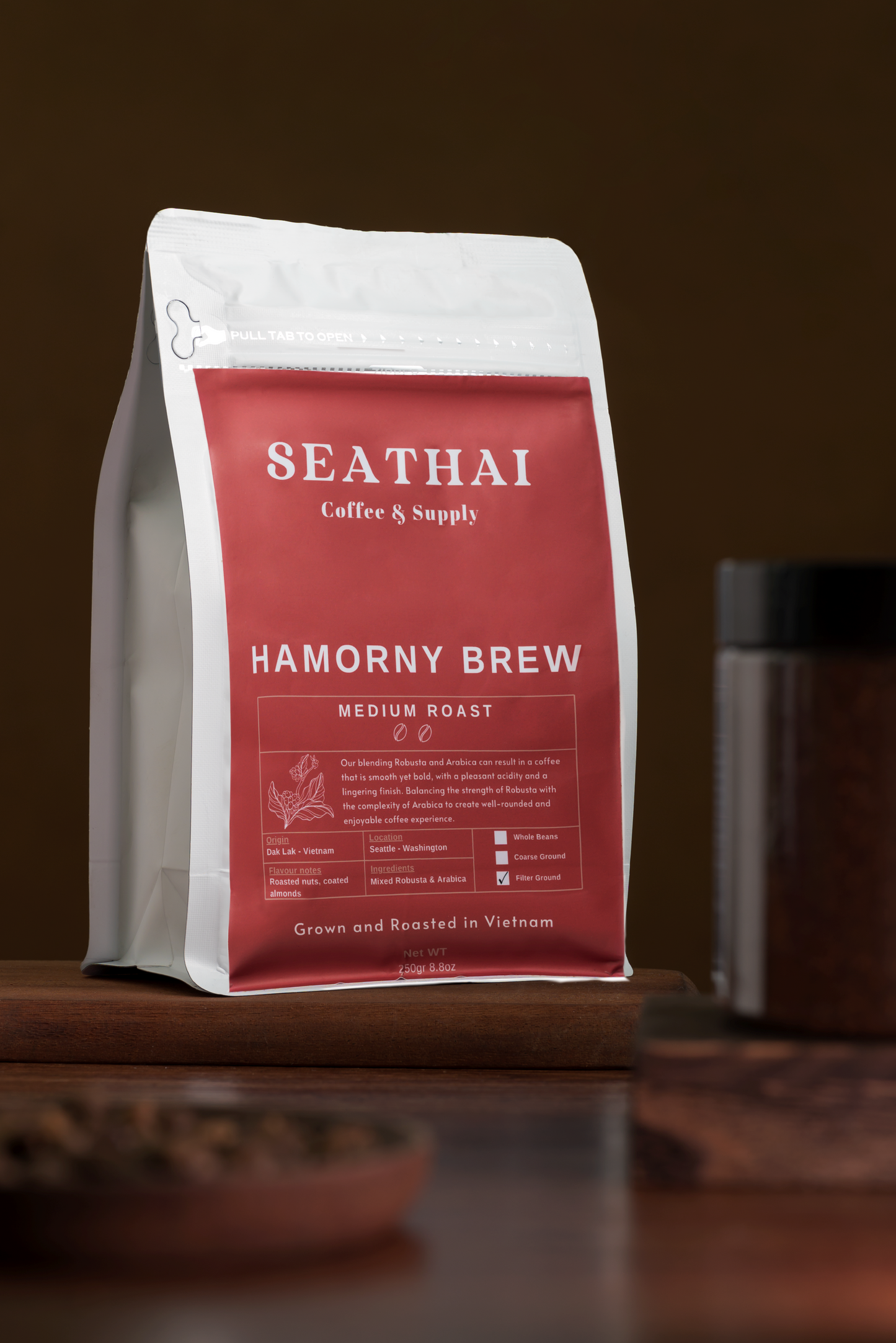 Seathai Coffee Supply - HARMONY BREW - Arabica & Robusta Mixture Medium Roast - Vietnamese Grown, Roasted and Trade [8.8 oz Bag]