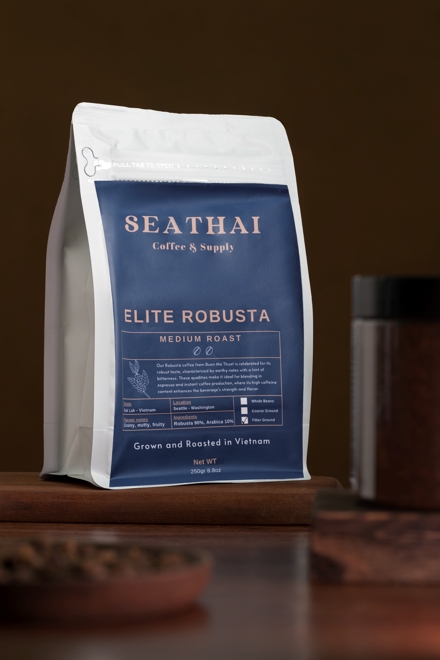 Seathai Coffee Supply - ELITE ROBUSTA - Robusta Medium Roast - Vietnamese Grown, Roasted and Trade [8.8 oz Bag]